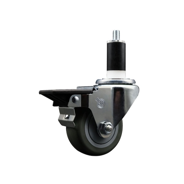 3'' Gray Poly Swivel 1-3/8'' Expanding Stem Caster with Brake